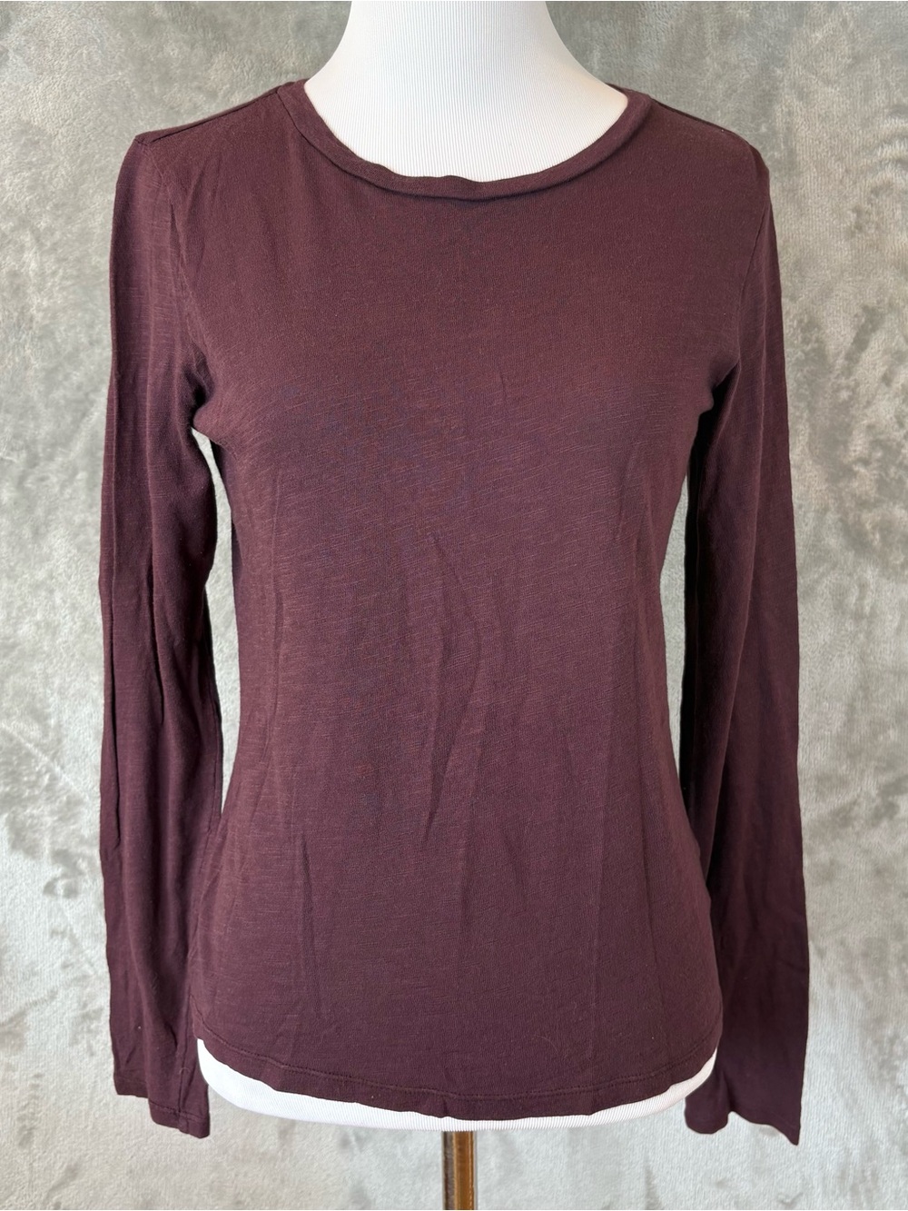 American Eagle Maroon Long Sleeve Crewneck Slub Knit Tee S